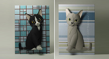 Paper cat sculptures by Matthew Ross