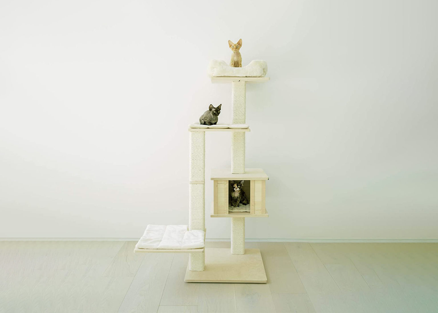 Pawmona Natural Wood Modern Cat Tree • Hauspanther