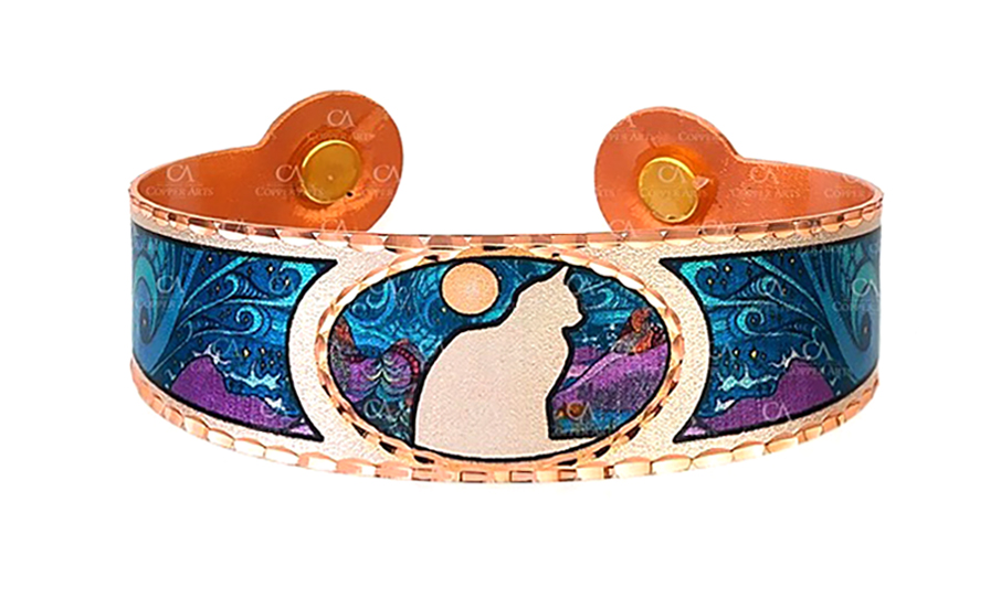Handcrafted Copper Moon Cat Bangle